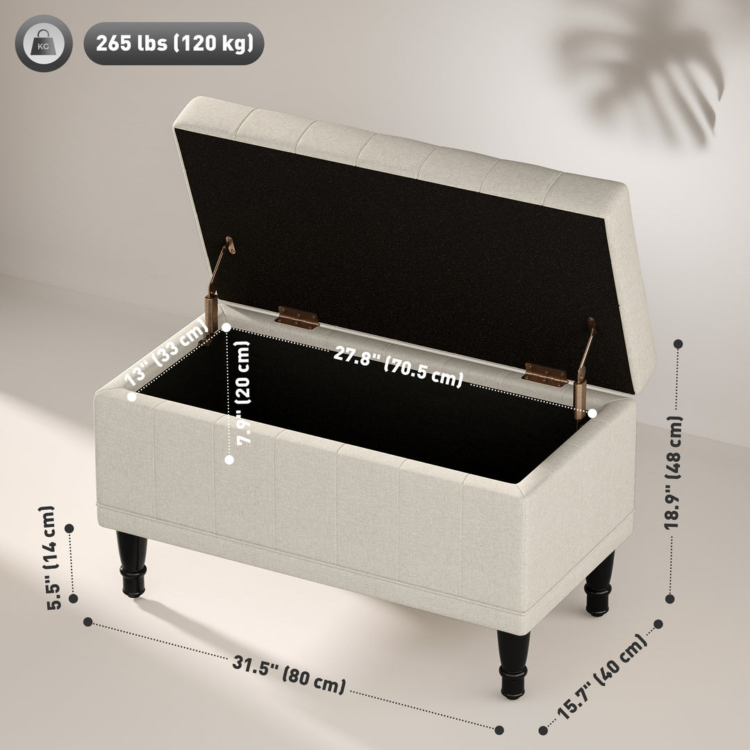 HOMCOM Storage Ottoman, Linen Fabric End of Bed Bench with Button Tufted Storage Bench for Bedroom, Grey