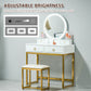 HOMCOM Makeup Vanity Table Set with 3-Color Touch Screen Dimmable Lighted Mirror, Dressing Desk with 4 Drawers and Cushioned Stool for Bedroom, White