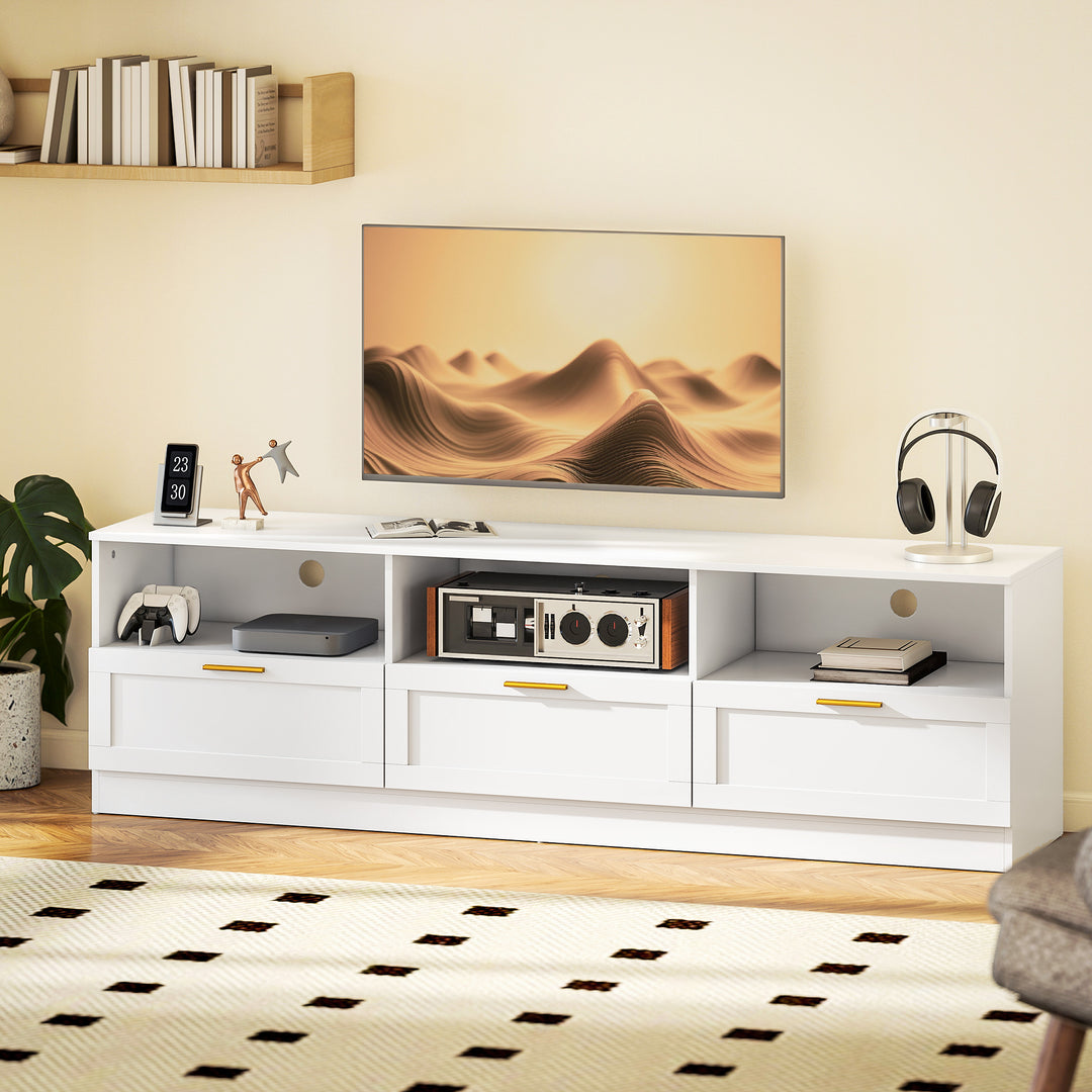 HOMCOM TV Stand with Storage, Modern Entertainment Center with 3 Cabinets and 3 Open Shelves, for TVs up to 85", White
