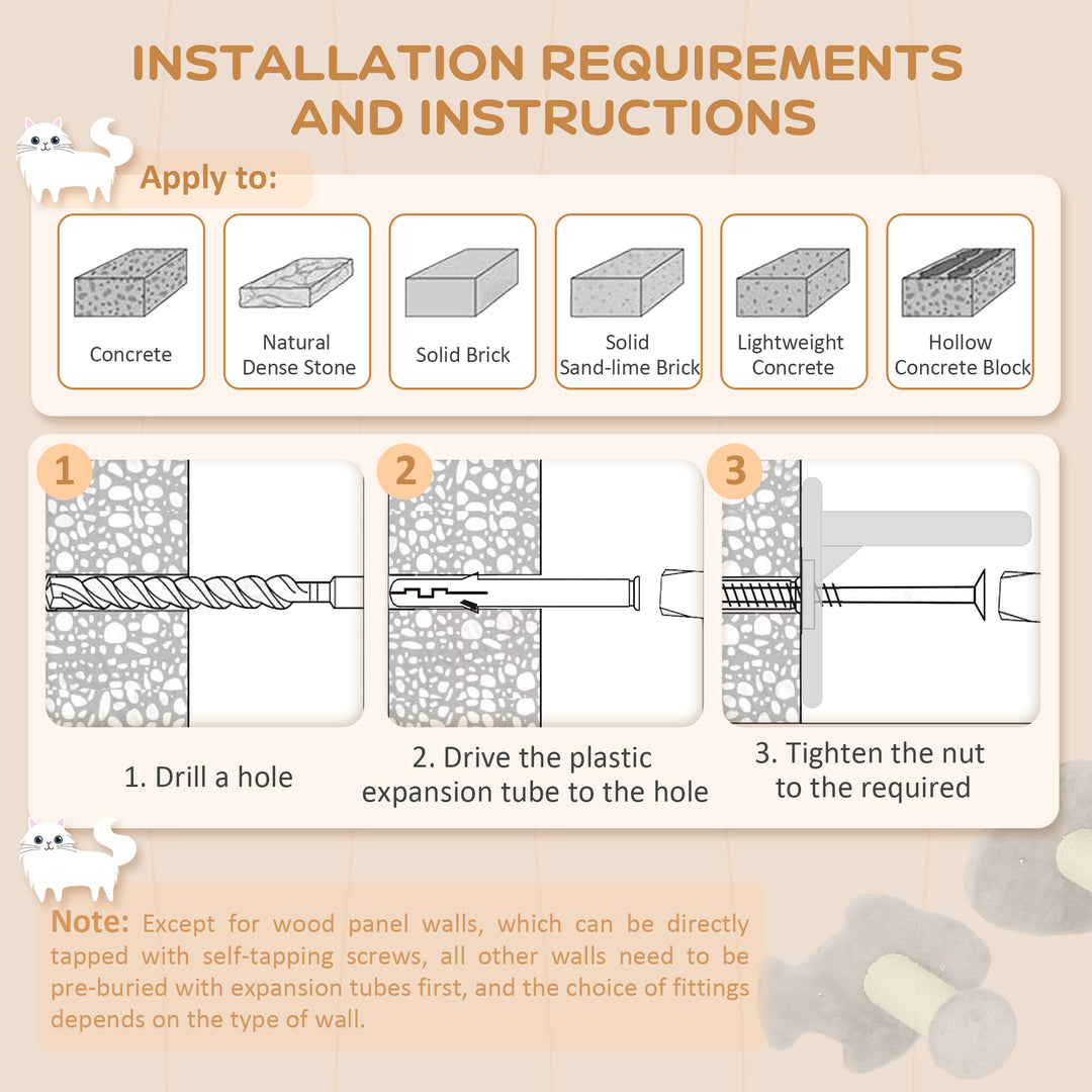 PawHut 4PCs Cat Wall Shelves with Steps, Scratching Posts, Ladder, Platforms, Toy Balls