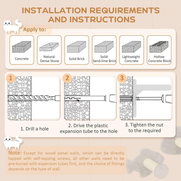 PawHut 4PCs Cat Wall Shelves with Steps, Scratching Posts, Ladder, Platforms, Toy Balls