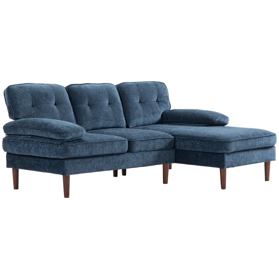 HOMCOM Modern Corner Couch with Right Chaise Lounge, Tufted 3-Seater Sofa with Wooden Legs for Living Room, Navy Blue