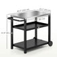 Outsunny 3-Shelf Outdoor Grill Dining Cart Pizza Oven Stand with Stainless Steel Top, Movable BBQ Food Prep Table Outdoor Kitchen Island with Hooks Wheels Handle, Charcoal Grey
