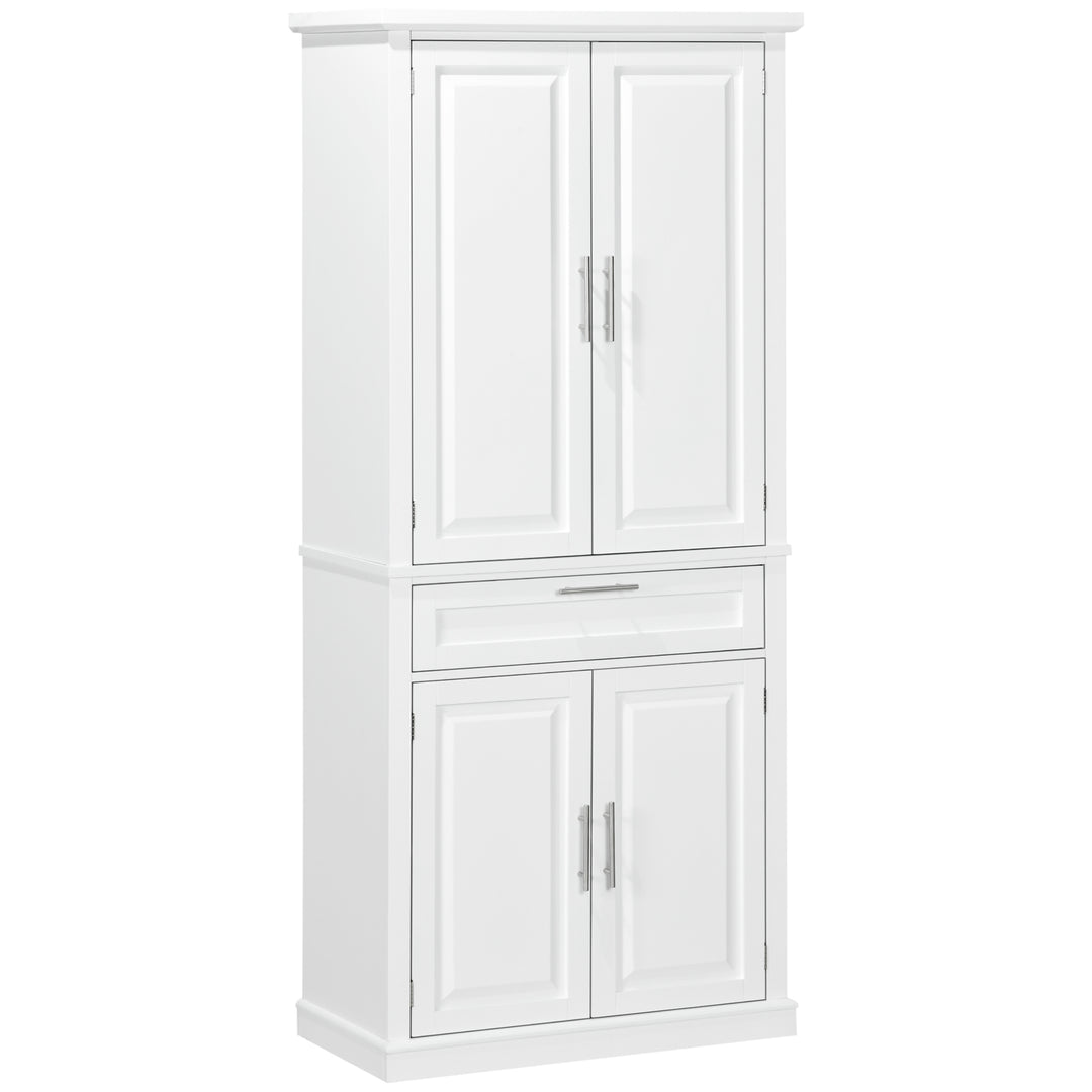 HOMCOM 72" Kitchen Pantry Cabinet, Freestanding Storage Cabinet, 4-Door Cabinet with Drawer and Adjustable Shelves, White