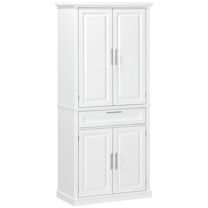 HOMCOM 72" Kitchen Pantry Cabinet, Freestanding Storage Cabinet, 4-Door Cabinet with Drawer and Adjustable Shelves, White