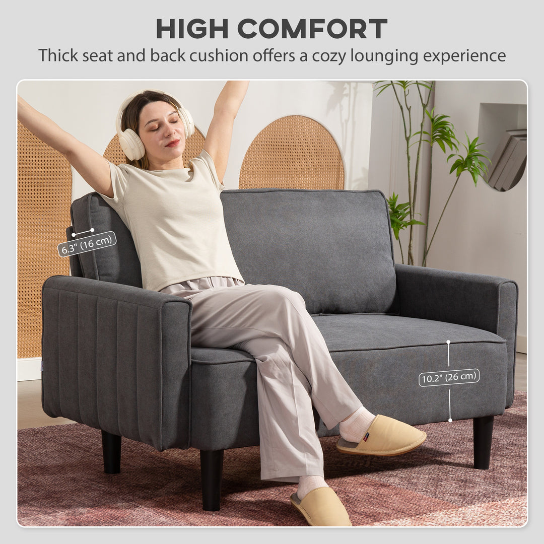 HOMCOM Loveseat Sofa, Linen 2 Seater Sofa Couch with Thick Padded Seat & Backrest for Living Room, Home Office, Dark Grey