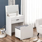 HOMCOM Vanity Set with Flip Top Mirror, Makeup Vanity Desk with Stool, Dressing Table with Drawer and 7 Compartments, White