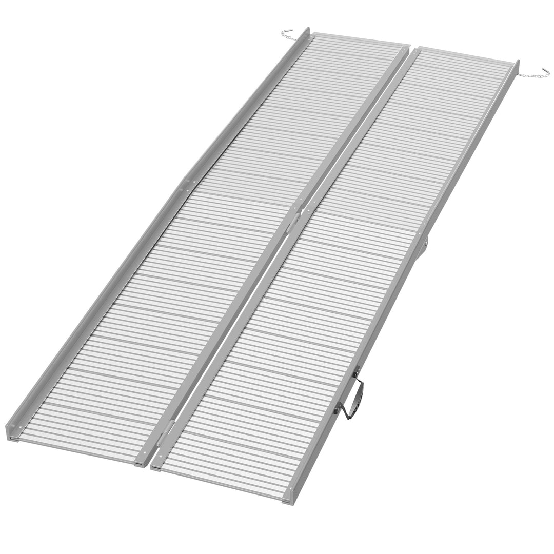 HOMCOM 8' Foldable Handicap Ramp for Home, Steps, Doorways, Aluminum Portable Wheelchair Ramp, Textured Threshold Ramp, Silver