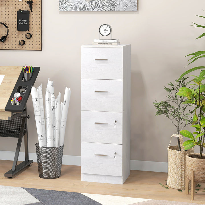 HOMCOM Vertical Filing Cabinet with Lock, 4 Drawer File Cabinet with Adjustable Hanging Bar for A4 and Letter Size, White