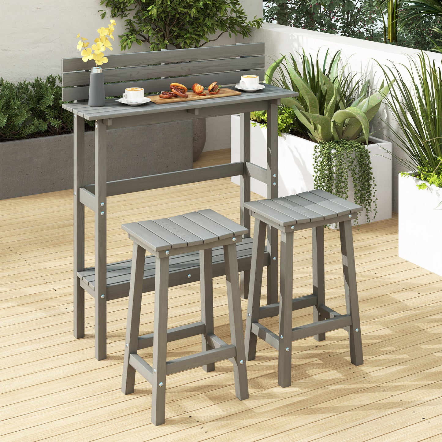 Outsunny 3 Piece Patio Bar Set with 43"H Bar Table and 2 Bar Stools, for Balcony, Backyard, Porch