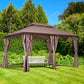 Outsunny 10' x 13' Patio Gazebo, Outdoor 2-Tiers Garden Canopy Yard Sunshade Shelter with Curtains, Khaki