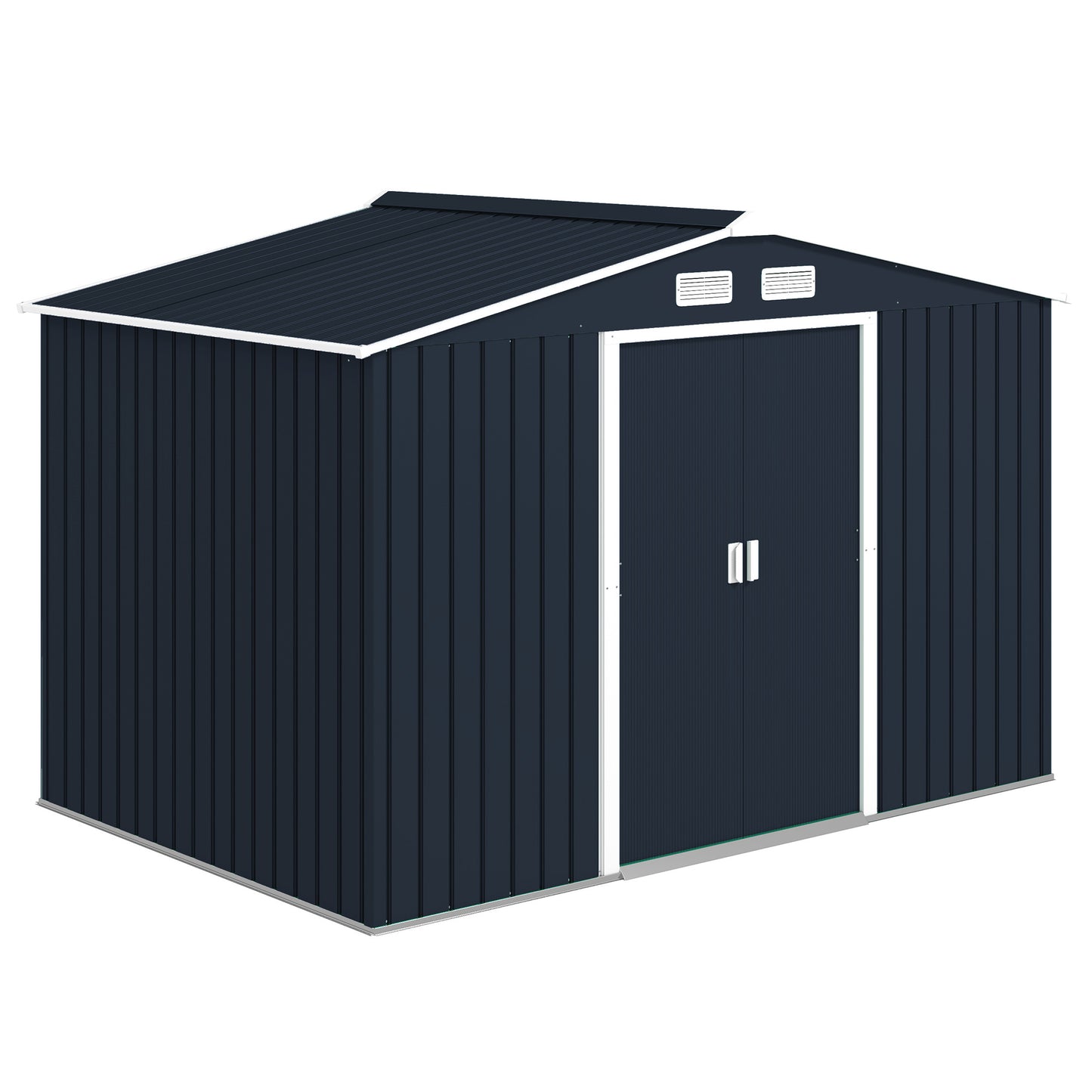 Outsunny 9.1'x6.4'x6.3' Garden Storage Shed w/ Floor Foundation Metal Tool Storage House w/ Double Doors Dark Grey Yellow