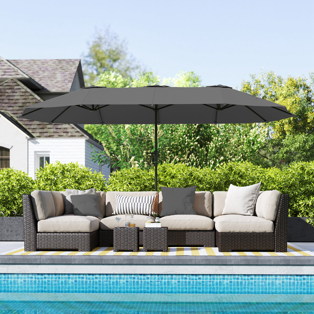 Outsunny 13ft Double-Sided Patio Umbrella with Crank Handle, for Poolside, Deck, Garden, Light Grey