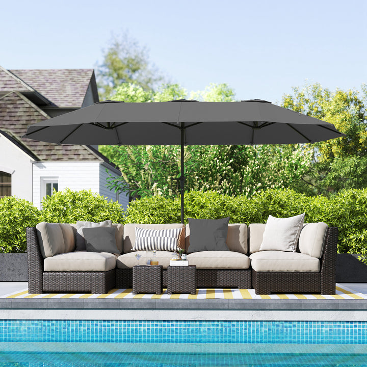 Outsunny 13ft Double-Sided Patio Umbrella with Crank Handle, for Poolside, Deck, Garden, Light Grey
