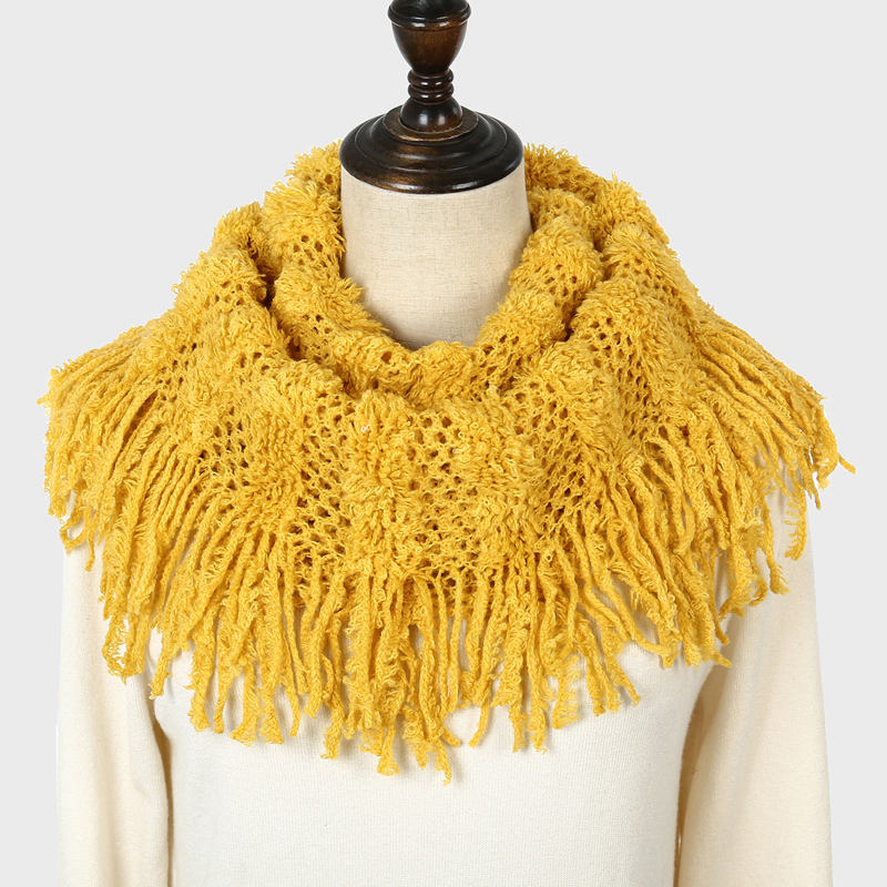 Aarniva Plaid Knitted Loop Scarf Snood | Infinity Neck Scarf | Soft Acrylic Fabric | Fringe Tassel Design | Lightweight & Cozy | 1-Piece