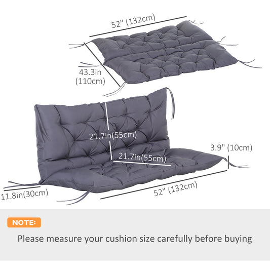 Outsunny 2 Seater Garden Bench Cushion, Thick Outdoor Non-Slip 2 Seater Soft Pad With Backrest for Garden Patio, 52" x 43" x 4", Dark Grey