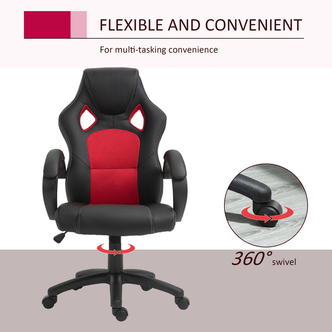 HOMCOM Racing Gaming Chair Office Chair Computer Desk Gamer Chair with Swivel Wheels, Padded Headrest, Tilt Function, Red