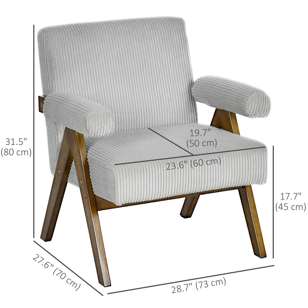 HOMCOM Corduroy Accent Chair Armchair with Wide Seat and Soft Padded Armrests for Reading, Bedroom, Dark Grey