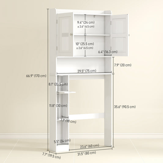 HOMCOM Over the Toilet Storage Cabinet, Bathroom Organizer with Adjustable Shelf, Toilet Paper Holder for Bathroom, Laundry
