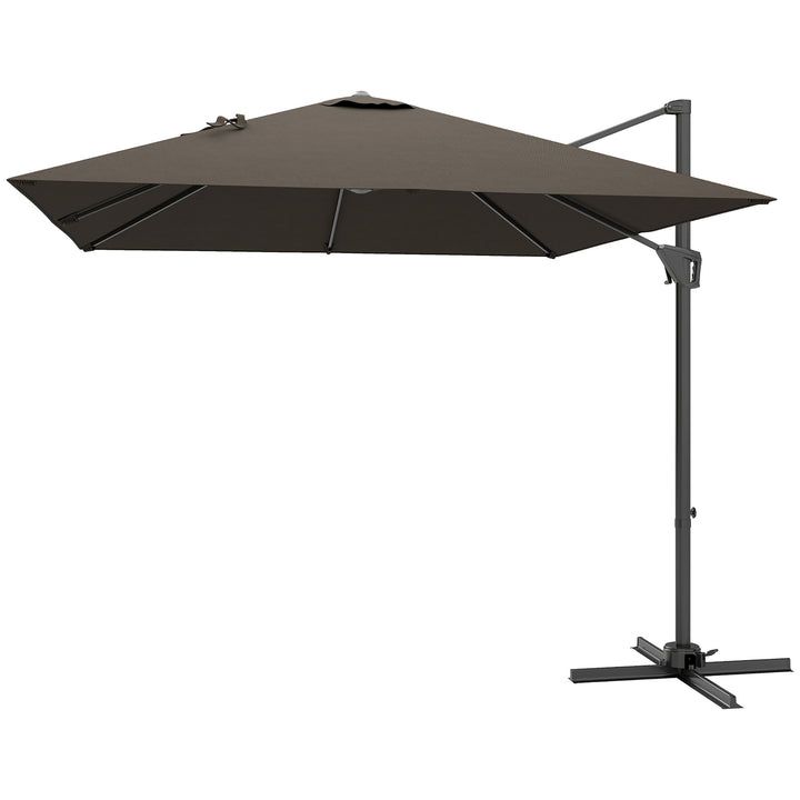 Outsunny 8'x8' Square Patio Hanging Offset Umbrella, Outdoor Cantilever Parasol w/ Cross Base, Cream White