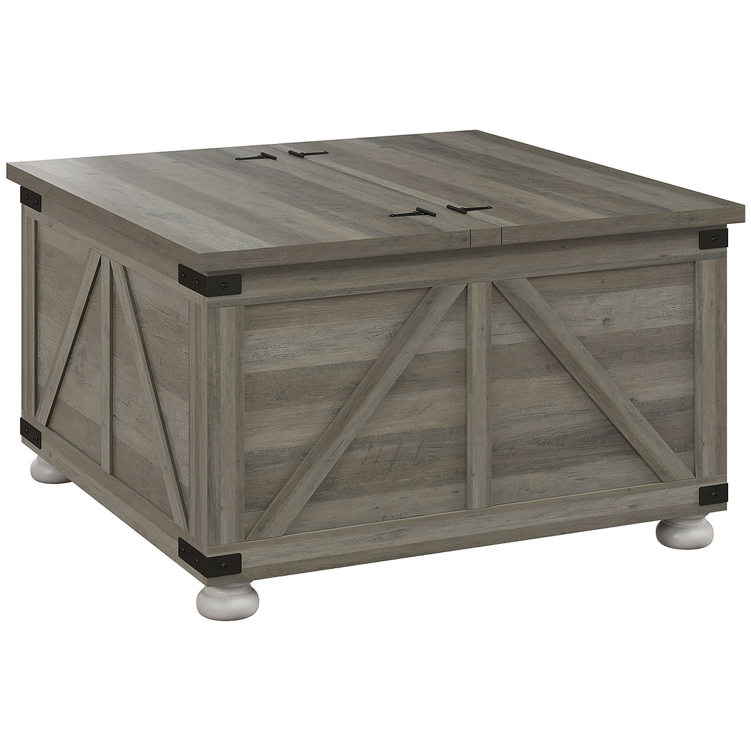 HOMCOM Farmhouse Coffee Table, Square Center Table with Flip-top Lids, Hidden Storage Compartment and Wooden Legs, Oak