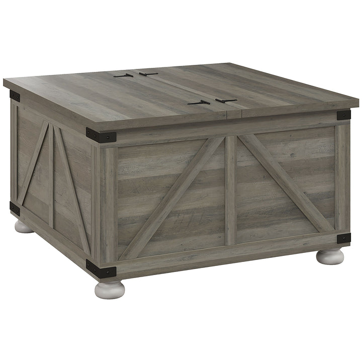 HOMCOM Farmhouse Coffee Table, Square Center Table with Flip-top Lids, Hidden Storage Compartment and Wooden Legs, Oak