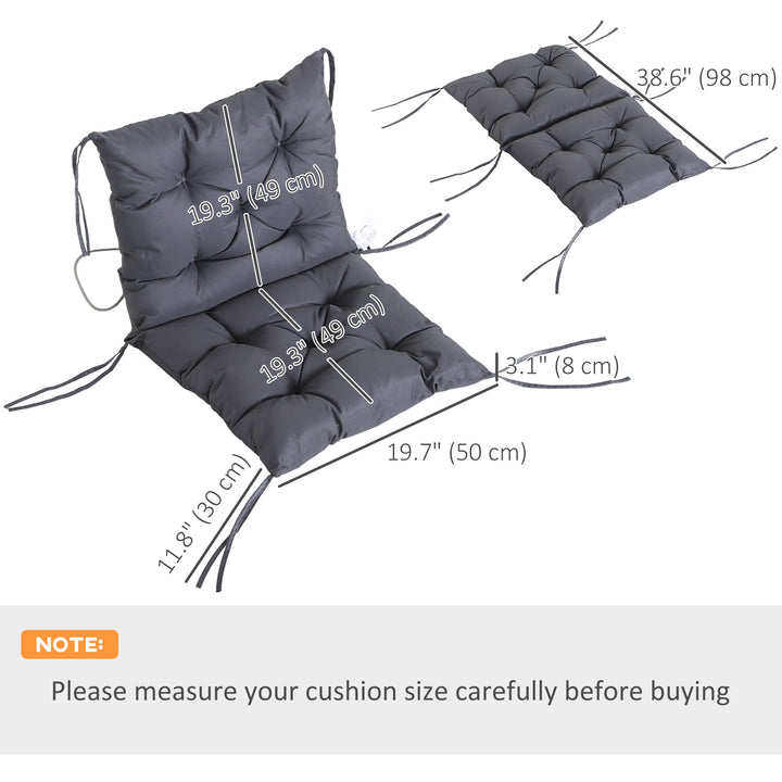 Outsunny Patio Chair Cushions Set of 2, 39" x 20" x 3" Outdoor Tufted Cushion Set with Ties for Indoor Outdoor Garden Furniture, Dark Grey
