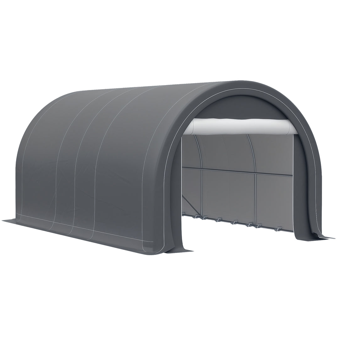 Outsunny 10' x 16' Heavy Duty Portable Carport Tent with Zippered Door, PE Cover for Car, Boat, Motorcycle, Bike, Grey
