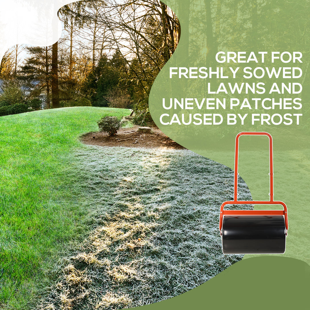 Outsunny Heavy Duty Lawn Roller, 20" Push/Tow Behind Sod Roller, Grass Flattener Filled with 11gal Water/136lbs Sand, Red