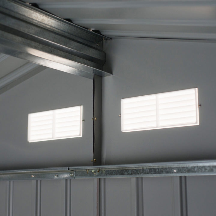 Outsunny 9'x6.3'Garden Storage Outdoor Shed w/ Floor Foundation Outdoor Yard Metal Tool Storage House Grey White