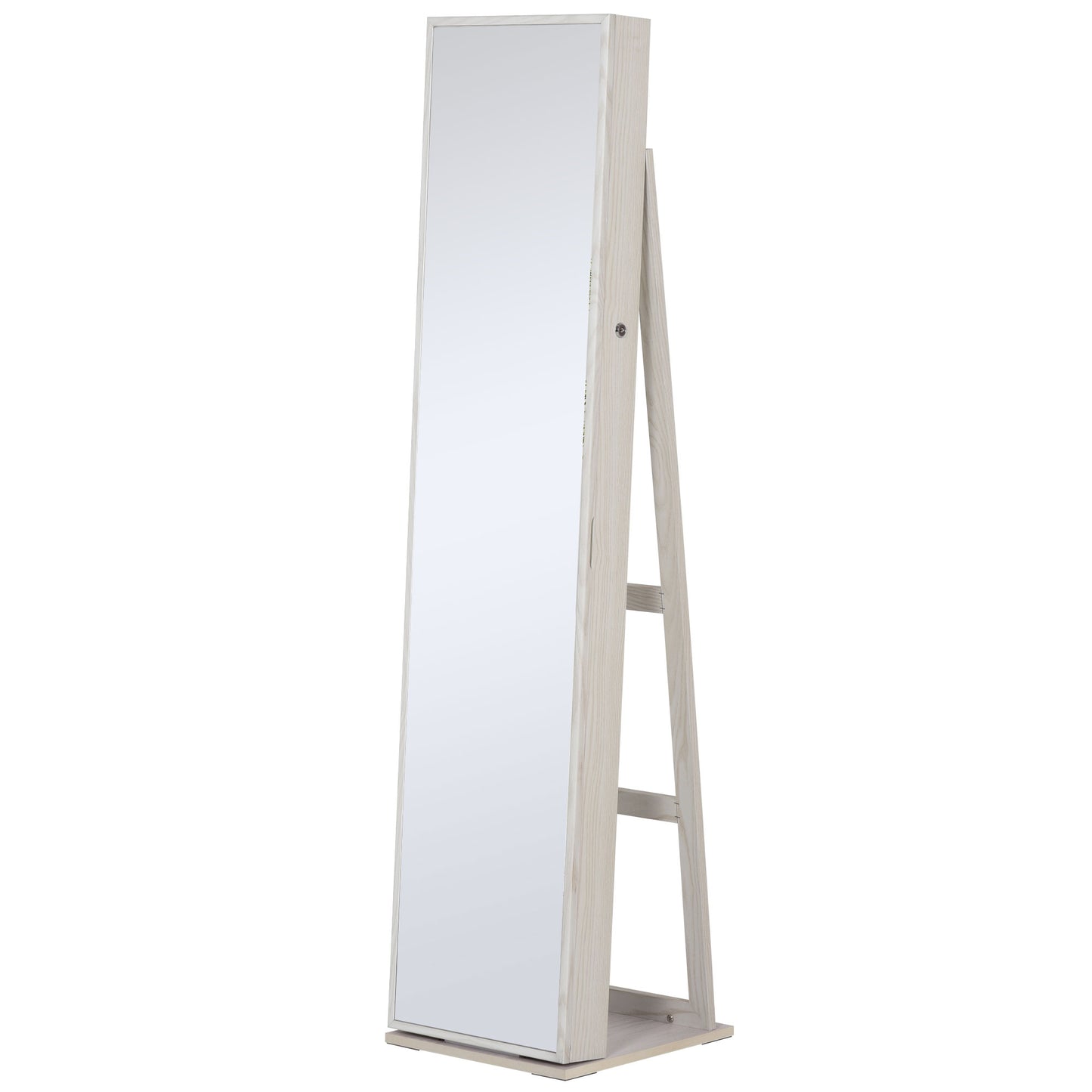 HOMCOM Mirror Jewelry Cabinet Armoire, Lockable Jewelry Organizer with Full-Length Mirror, LED Lights, Standing Jewelry Armoire in White Wood