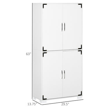 HOMCOM Farmhouse Kitchen Pantry Storage Cabinet with 4 Doors, Kitchen Cabinet with Shelves, White