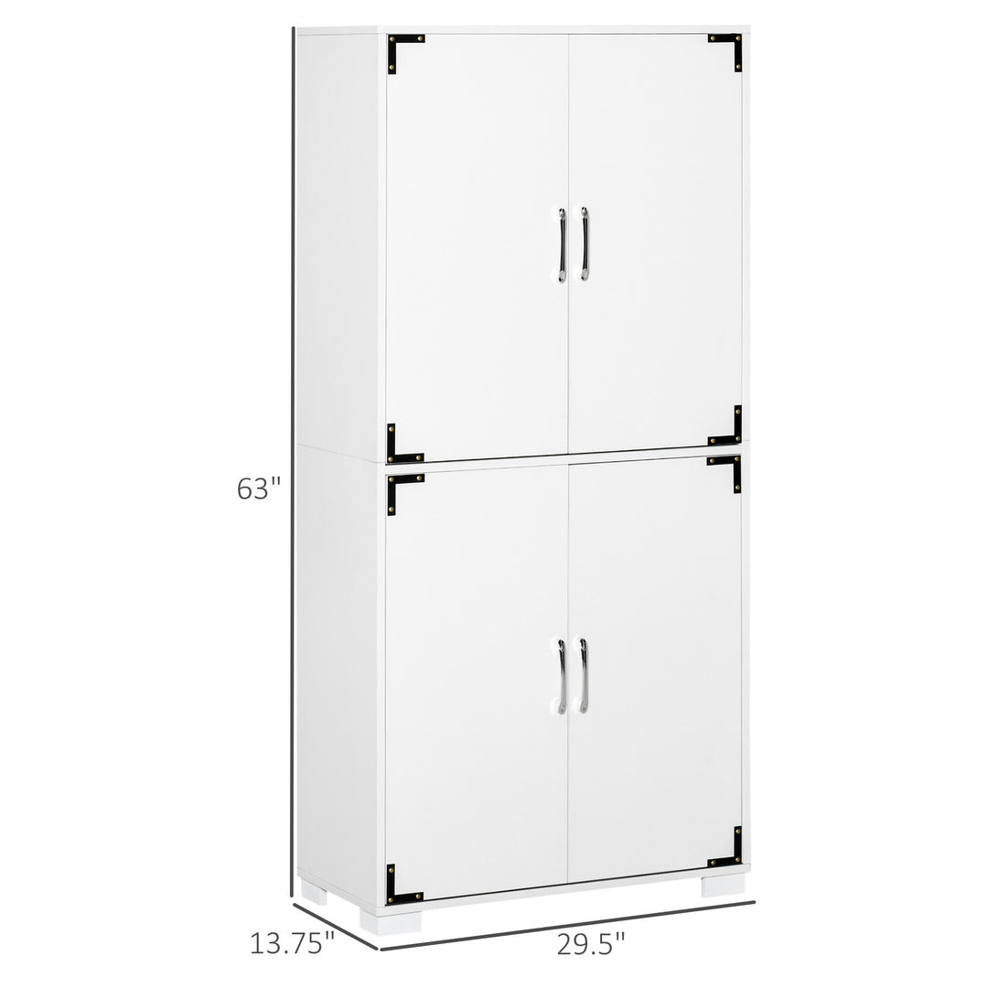 HOMCOM Farmhouse Kitchen Pantry Storage Cabinet with 4 Doors, Kitchen Cabinet with Shelves, White