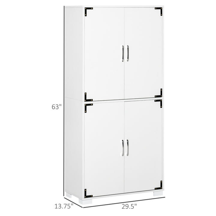 HOMCOM Farmhouse Kitchen Pantry Storage Cabinet with 4 Doors, Kitchen Cabinet with Shelves, White