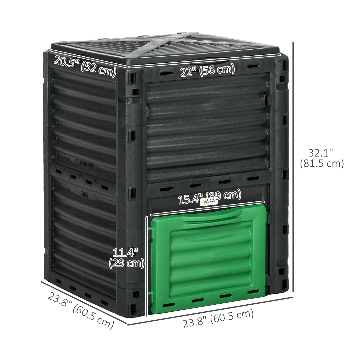 Outsunny Garden Compost Bin Large Outdoor Compost Container 80 Gallon Fast Creation of Fertile Soil Aerating Compost Box, Easy Assembly, Black
