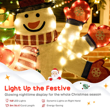 Outsunny 4FT Lighted Snowman, Light Up Christmas Decor with 148 LEDs, Stakes and Zip Ties, IP44 Waterproof for Outdoor Yard