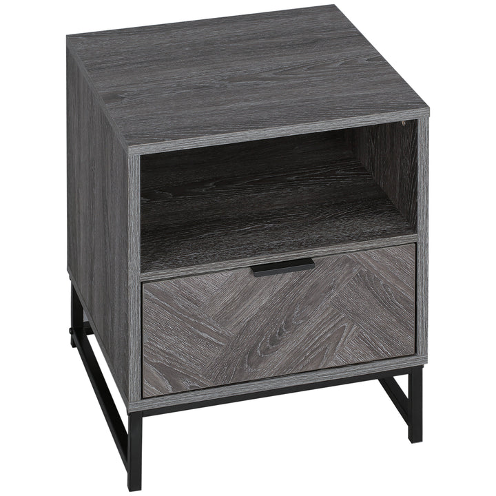 HOMCOM Modern Bedside Table with Drawer and Open Shelf, Sofa Side Table for Bedroom Living Room, Dark Grey