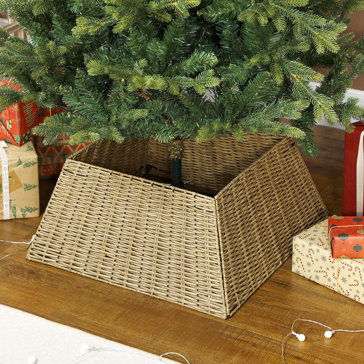 HOMCOM Rustic Christmas Tree Skirt, Plastic Christmas Tree Collar for Party, Holiday, Home Decoration, Natural