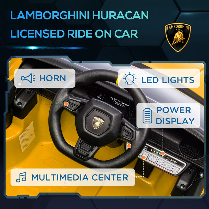 Qaba 12V Lamborghini Huracan Licensed Kids Electric Car with Remote Control, Spring Suspension, Transport Wheels, Yellow