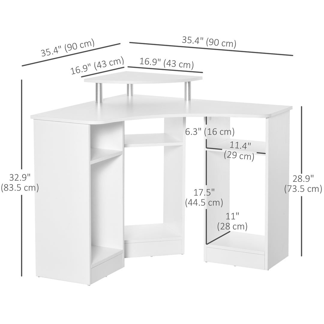 HOMCOM 35" L-Shaped Computer Desk with Monitor Stand and Open Shelves, Home Office Corner Desk Study Workstation for Small Space, White