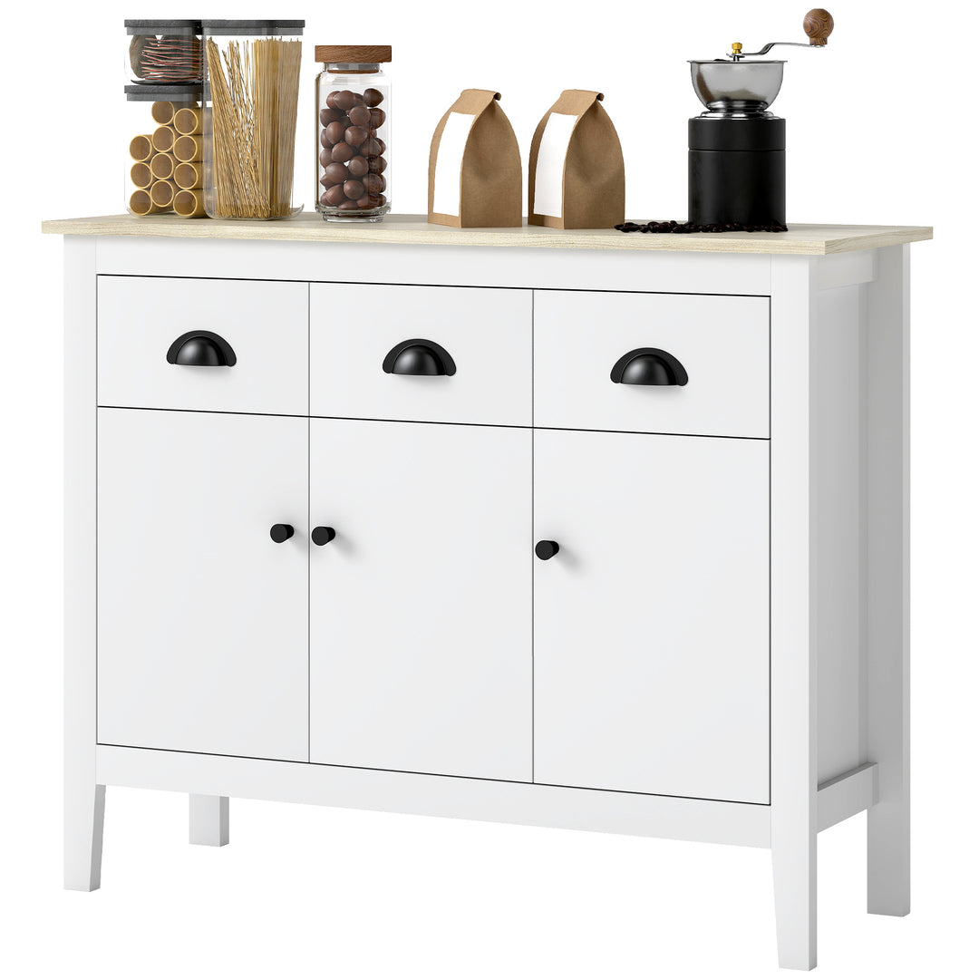 HOMCOM Sideboard Buffet Cabinet, 40" Kitchen Coffee Bar Cabinet with 3 Drawers and 2 Adjustable Shelves, White