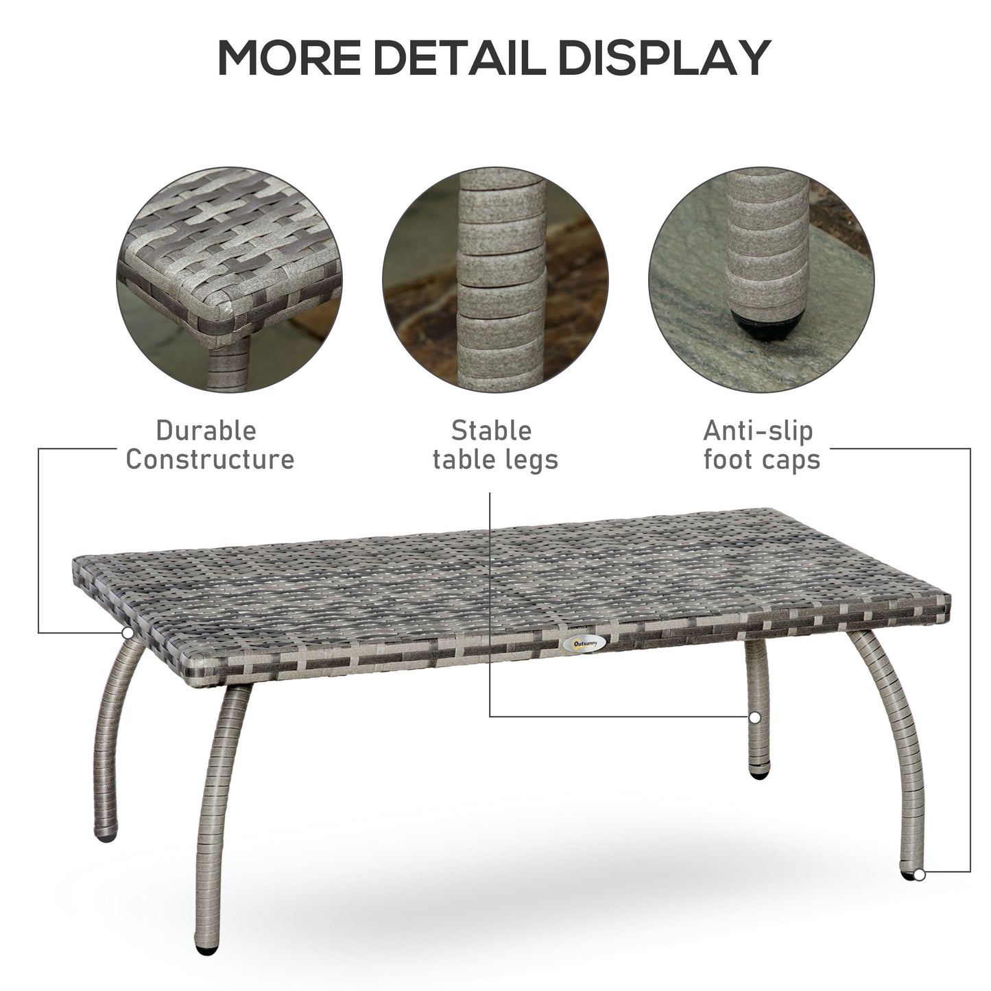 Outsunny 18" Rattan Coffee Table Outdoor Side Table Patio Wicker Furniture, Small Square with All-Weather PE for Garden, Balcony, Backyard, Poolside, Grey