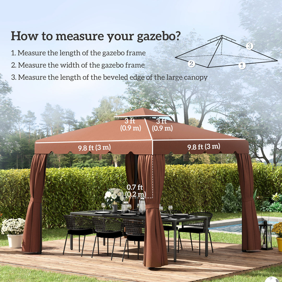 Outsunny 10' x 10' Gazebo Replacement Canopy, Gazebo Top Cover with Double Vented Roof for Garden Patio Outdoor TOP ONLY, Coffee