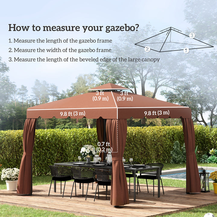 Outsunny 10' x 10' Gazebo Replacement Canopy, Gazebo Top Cover with Double Vented Roof for Garden Patio Outdoor TOP ONLY, Coffee