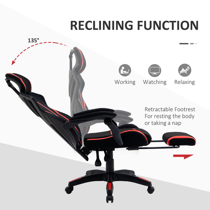 Vinsetto Gaming Chair, Ergonomic Computer Chair with Footrest, Headrest, Recliner Swivel Seat with Adjustable Height, Black