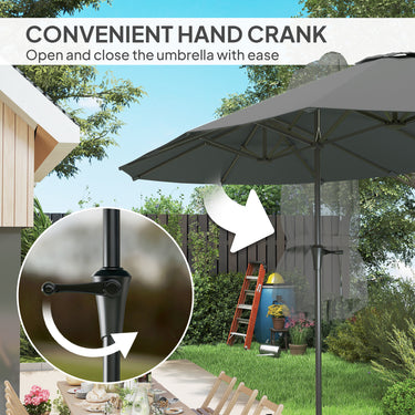 Outsunny 13ft Double-Sided Patio Umbrella with Crank Handle, for Poolside, Deck, Garden, Light Grey