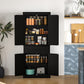 HOMCOM 72" Kitchen Storage Cabinet, Farmhouse Kitchen Pantry Cabinet with 4 Barn Doors, Drawer, Adjustable Shelves, Black