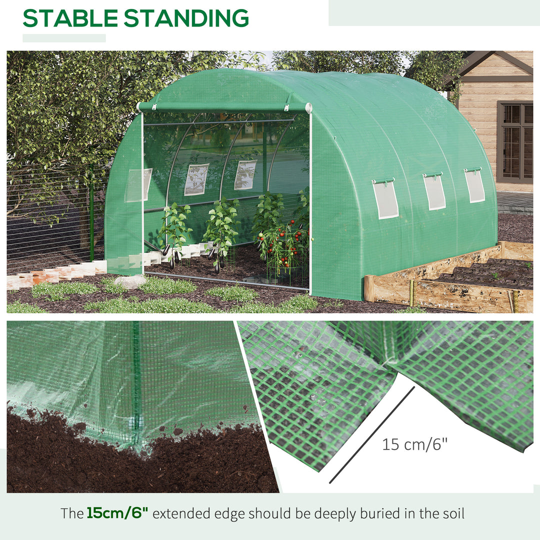 Outsunny 10' x 10' x 6.5' Walk-in Tunnel Greenhouse with High-Quality Transparent PE Cover, Zipper Doors, & Windows