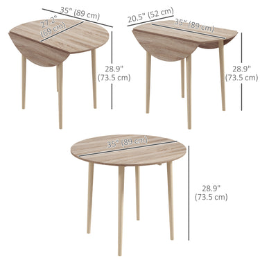 HOMCOM Folding Dining Table, Round Drop Leaf Kitchen Table for Small Spaces with Wood Legs, Oak