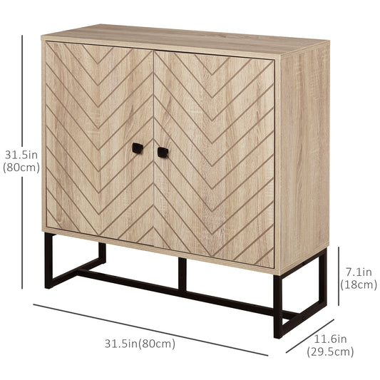 HOMCOM Modern Sideboard, Buffet Cabinet with 2 Chevron Doors and Adjustable Shelf, Kitchen Storage Cabinet with Steel Base, Coffee Bar Cabinet, 31.5" H, Oak